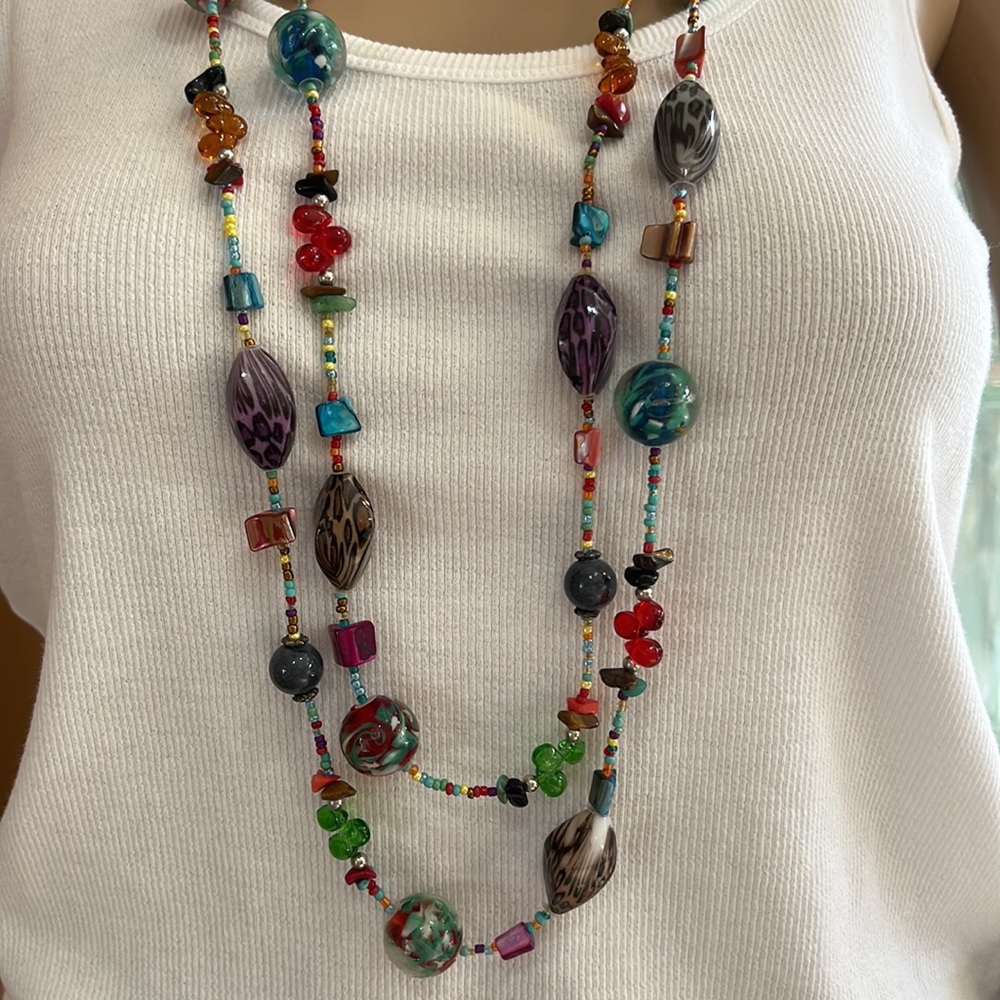 Two Fashion Cosume jewelry long multi-gem necklaces